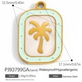 Tropical palm tree rectangle pendant in gold stainless steel with blue dots and measurements - Stainless Steel Gold Palm White Style (PJ93799GA)