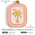Pink enamel stainless steel rectangle pendant with golden palm tree and white glitter inlay - Stainless Steel Gold Palm Pink Style (PJ93799GB)