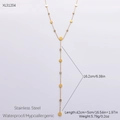 18k gold plated stainless steel Y-shaped necklace with circular charms and clear gems - 18K Gold Plated / Disc Rhinestone Y Style (XL31204)