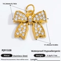 Pendentif papillon doré en acier inoxydable avec strass brillants pour bijoux DIY - Style Nœud Pavé Strass (PJ91328) / Or