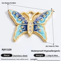 Pendentif papillon dégradé bleu et violet en acier inoxydable avec des cristaux - Style Papillon Émail Dégradé (PJ91329) / Or