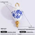 18k gold plated stainless steel blue floral ceramic bead butterfly pendant charm - Porcelain Ceramic Bead Style (PJ91227)