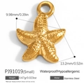 Small gold stainless steel starfish charm pendant with textured surface and top ring - Stainless Steel Gold Starfish Style (PJ91019)