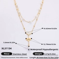 Collana doppia in acciaio inossidabile dorato con ciondoli a cuore e perle - Stile Perla Cuore Doppio Strato(XL31134) / Placcato Oro 18K