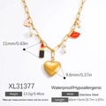 Collana in acciaio inossidabile dorato con ciondoli di perle e pendente a cuore d'oro - Placcato Oro 18K / Stile Dorato (XL31377)