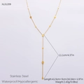 Golden 18k gold plated stainless steel Y-shaped necklace with teardrop charms for women - 18K Gold Plated / Round Bead Water Drop Geometric Style (XL31209)