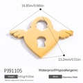 18k gold plated stainless steel winged heart lock pendant charm with 0.61g weight - Winged Heart Lock Style (PJ91409)