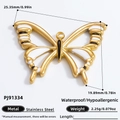 Pendentif papillon en acier inoxydable doré avec ailes en émail pour bijoux artisanaux - Style Papillon Émail Rayé (PJ91334) / Or