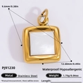 Waterproof 18k gold plated stainless steel square butterfly charm with white inlay - Square Inlaid Pearl Style (PJ91230)