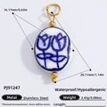 Oval ceramic tulip pendant in blue and gold finish with stainless steel hardware - Tulip Porcelain Oval Style (PJ91247)
