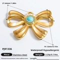 Pendentif papillon doré en acier inoxydable orné d'une pierre turquoise avec crochet - Style Nœud Gemme Turquoise (PJ91336) / Or