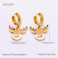 Golden reindeer enamel drop earrings with waterproof and hypoallergenic features for Christmas - Elk Head Earrings (EH11337) / 18K Gold Plated