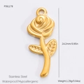 Pendentif fleur de rose dorée en acier inoxydable avec finition métallique polie - Style Rose (PJ91178) / Or