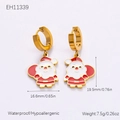 Waterproof gold Santa Claus hoop earrings with dimensions and hypoallergenic features - Santa Claus Earrings (EH11339) / 18K Gold Plated