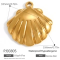 Golden scallop shell pendant in stainless steel with waterproof and hypoallergenic finish - Stainless Steel Scallop Style (PJ93805)