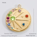 Pendentif soleil rond en acier doré serti de zircons colorés aux tons arc-en-ciel - Style Étoile Gemme Arc-en-ciel (PJ91182) / Or