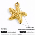 Pendentif étoile de mer dorée en acier inoxydable avec détails de texture polie - Style Étoile de Mer Polie (PJ91346) / Or