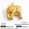 Pendentif éléphant doré en acier inoxydable avec gravure florale et design imperméable - Style Éléphant (PJ91347) / Or
