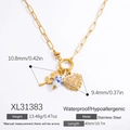 Collier en acier inoxydable doré avec rose, perle porcelaine et pendentif cœur - Collier Rose Porcelaine Œil Cœur (XL31383)