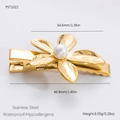 Elegante gouden bloem haarclip met witte parel gemaakt van roestvrij staal - Enkele Vijfbladige Bloemstijl (FS71022) / 18K Verguld