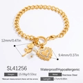 Bracelet cubain en acier inoxydable doré 18k avec pendentifs rose et cœur ciselé - Bracelet Rose Perle Œil Cœur (SL41256)