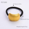 Minimalist black ponytail holder featuring a gold grooved stainless steel metal ornament - Gold Striped Arch Style (FS71002)