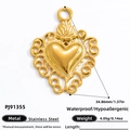 Pendentif cœur en acier inoxydable doré avec motifs de volutes et sommet flamme - Style Cœur Volute Creux (PJ91355) / Or