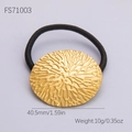 Floral textured gold metal charm ponytail holder with 40.5mm round steel accent - Gold Hammered Disc Style (FS71003)