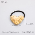 Elastico per capelli con cuore in acciaio dorato martellato e fascia nera elastica - Stile a Forma di Cuore Oro (FS71005)