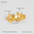 Elegante gouden haarklem met twee bloemen, hartvormige blaadjes en sprankelende zircon - Dubbele Bloem Strass Stijl (FS71015) / 18K Verguld