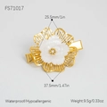 Golden flower hair clip with pearl petals and rhinestone center on a white background - Hollow Flower Hair Clip (FS71017) / 18K Gold Plated