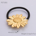 Goldenes Sonnenblumen-Haargummi mit schwarzem Gummiband, 44mm Blumen-Haarschmuck - Gold (FS71001)