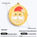18K gold plated stainless steel Santa Claus pendant with red and white enamel details - Round Santa Portrait Style (PJ91301)