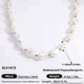 Collana di perle barocche con perle in acciaio dorato e chiusura a molla, 40 cm - Stile Perla Barocca (XL31415)
