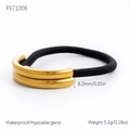 Waterdichte gouden C-vormige metalen bedel aan zwart elastisch haarelastiekje voor dames - Zwarte Spiegel Metalen Gesp Stijl (FS71006)