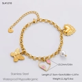 Goldenes Edelstahlarmband mit Schmetterlings-, Herz- und Perlenanhängern, Länge 17.5+5cm - Ankerkette Schmetterling Herz Perle Armband (SL41210) / 18K Vergoldet