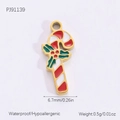 Christmas candy cane pendant in 18K gold plated steel with red and white enamel details - Red and White Candy Cane Style (PJ91139)