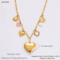 Goldene Edelstahlhalskette mit Sonnen- und Herzanhängern und I Love You Medaillon - “I Love You” Medaillon Sonne Schmetterling Halskette (XL31224) / 18K Vergoldet