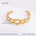 Chic 18K gold plated stainless steel wide chain link open cuff bracelet for women - Hammered Chain Open Style (SZ61088) / 18K Gold Plated / Gold