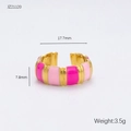 18K gold plated stainless steel open ring with pink enamel finish and dimensions - Two-Tone Enamel Open Ring (JZ21120)