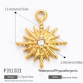 18k gold plated sunburst evil eye pendant in stainless steel for DIY jewelry making - Sunburst Clear Stone (PJ91031)