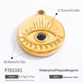18k gold plated stainless steel evil eye pendant with blue stone charm and 18.4mm size - Round Evil Eye Blue Stone (PJ91041)