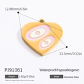 18k gold plated heart eye pendant in pink and white enamel with size specifications - Heart Pink White Enamel Circle (PJ91061)