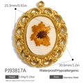 Waterproof oval sunflower embroidery pendant in 18K gold plated stainless steel - Sunflower Embroidery Style (PJ93817A)