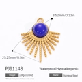 18k gold plated stainless steel sunburst evil eye pendant with blue resin center - Sunbeam Deep Blue Stone (PJ91148)