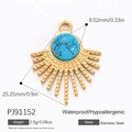 18K gold plated stainless steel sunburst evil eye pendant with blue turquoise stone - Fan Sunburst Blue Textured Stone (PJ91152)