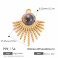 18k gold plated stainless steel sunburst pendant with tiger eye stone and dimensions - Sunbeam Tiger Eye Bead (PJ91154)