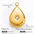Handmade 18k gold plated evil eye teardrop pendant in polished stainless steel - Teardrop Star Clear Stone (PJ91171)