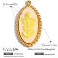 Oval 18K gold plated stainless steel floral pendant with yellow leaf embroidery detail - Oval Yellow Leaf Style (PJ93819A)