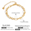 Bracelet chaîne à maillons dorés en acier inoxydable avec anneaux et pendentif cœur - Bracelet à Maillons Texturés Doré (SL41360)